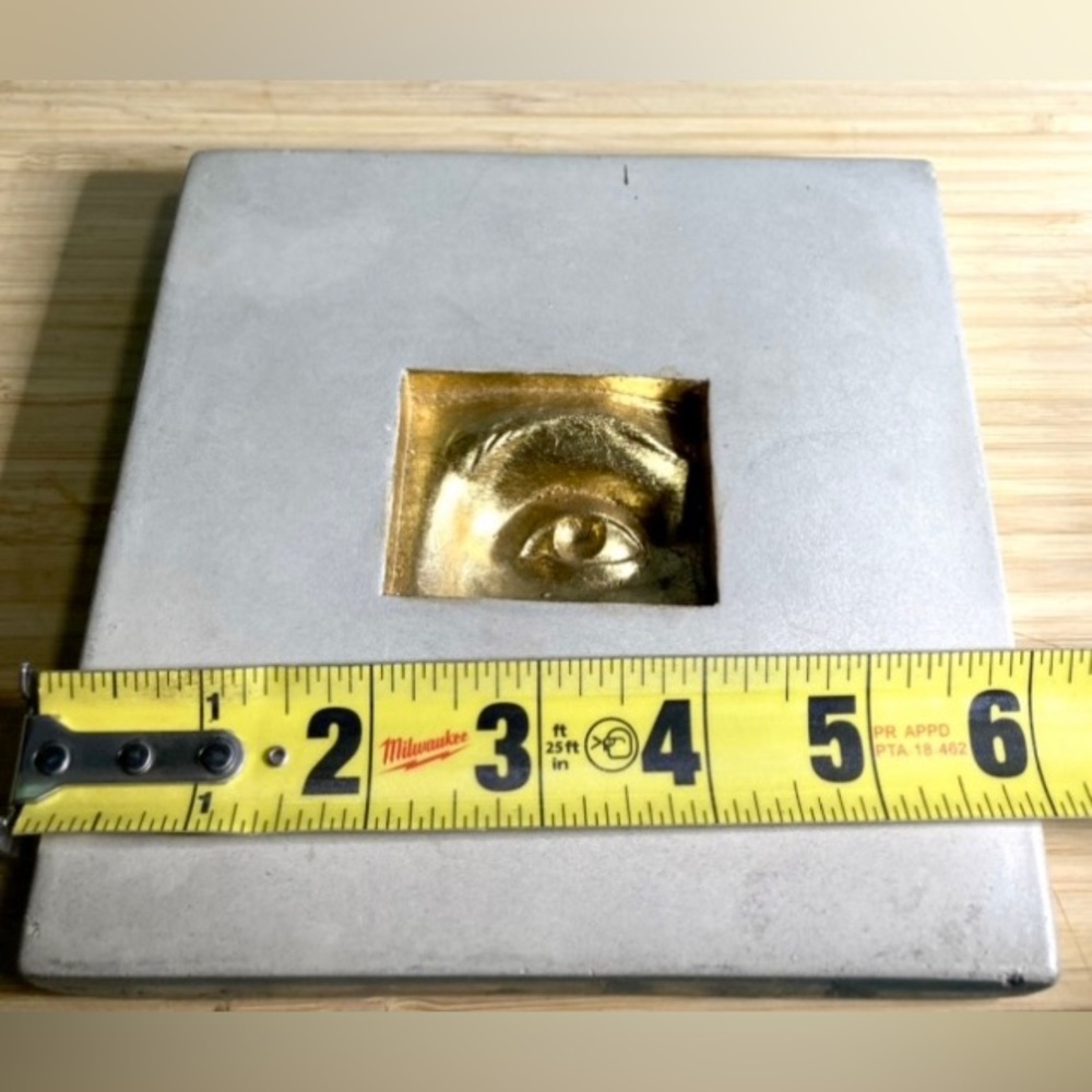 Signed Concrete Tile Art Gold Leaf Intaglio Style Wall Hanging Eye Sculpture